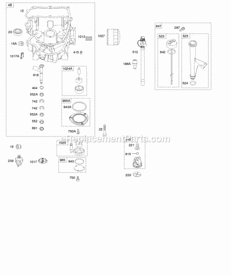 Engine Sump Gasket Set - Engine Lubrication Diagram and Parts List for 445577-3035-G5  Briggs and Stratton Engine